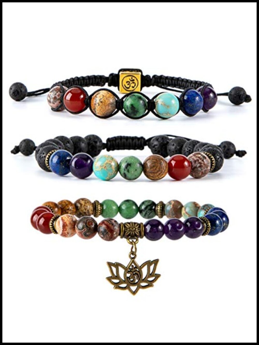 7 Chakra Healing Bracelet Set Real Stones Yoga Reiki Beaded Stretch 8mm 3 Pack